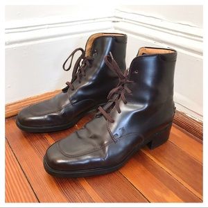 Tods Burgundy Patent Leather Lace Up Boots